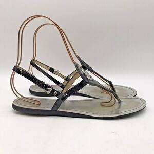 Michael Kors MK Charm Thong Sandal Women's 10M Black Pattent Leather with Buckle